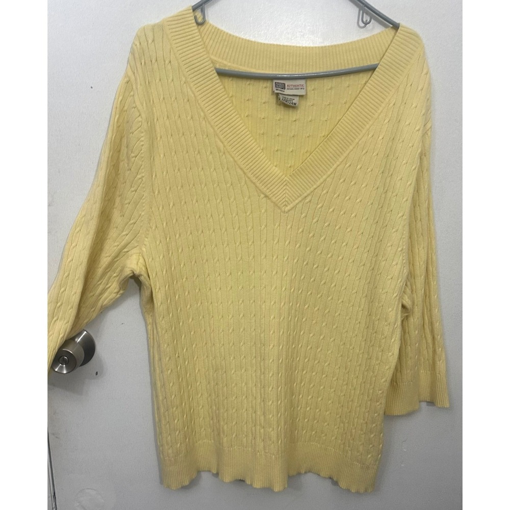 VTG Faded Glory Cotton Blend Cable Knit Sweater Buttery Yellow Plus 3X 22W/24W